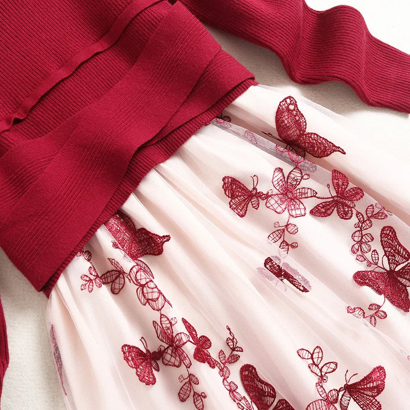 Fashion Long Sleeve Knitted Patchwork Butterfly