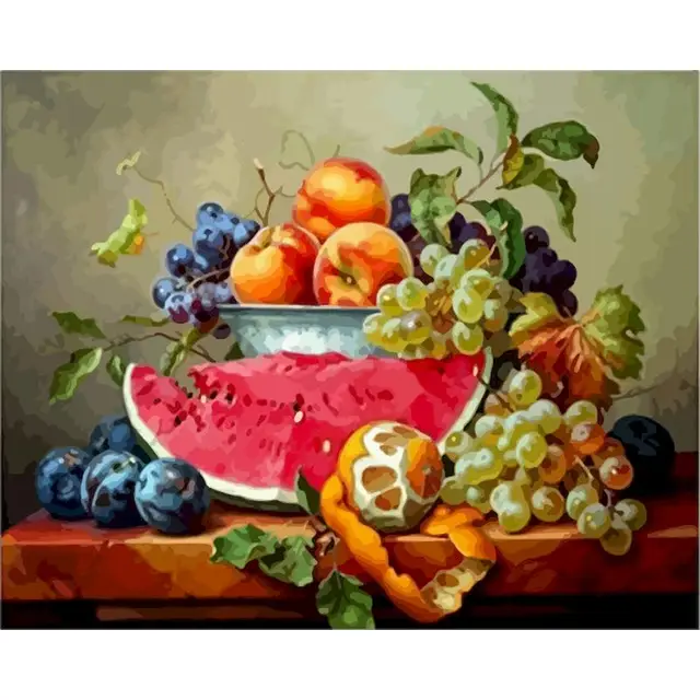 Adult Coloring By Numbers Flowers DIY Unframe Decor For Home Oil Painting By Numbers Fruit Acrylic Paint Handpainted Adult Gift 997190