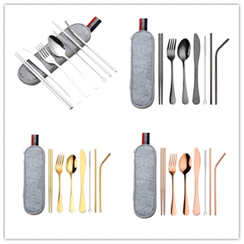 

8Pcs Stainless Steel Cutlery Set, Reusable Chopstick Straw Travel Outdoor Utensil with Carrying Case