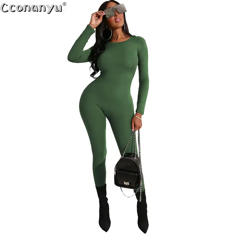 black long sleeve bodycon jumpsuit