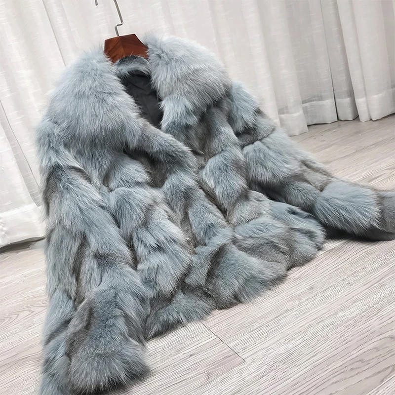 ZDFURS* новинка осень/зима Geunine Fox Меховая куртка пальто для женщин классический Vitality девушка короткий мех пальто натуральный мех верхняя одежда - Color: short blue