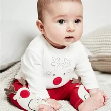 Хлопковый комбинезон с длинными рукавами и рисунком оленя для новорожденных девочек и мальчиков; Рождественский костюм из 2 предметов; Рождественская одежда для малышей; комбинезон