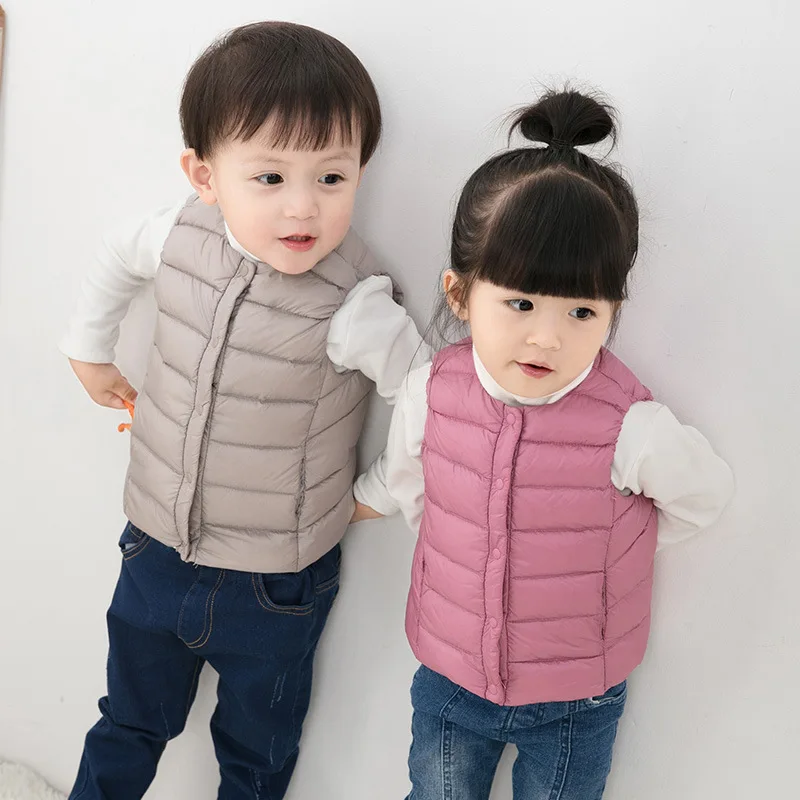 Baby down Feather Liner Waistcoat Men And Women Children Thin Short Crew Neck Vest Wear Warm Waistcoat 90% Duck down 03
