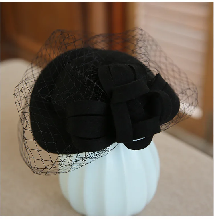 Элегантные австралийские чисто шерстяные Fedoras осень/зима шляпы для женщин белые маленькие шляпы Боулер шляпка-Вуалетка вечерние церковные головные уборы