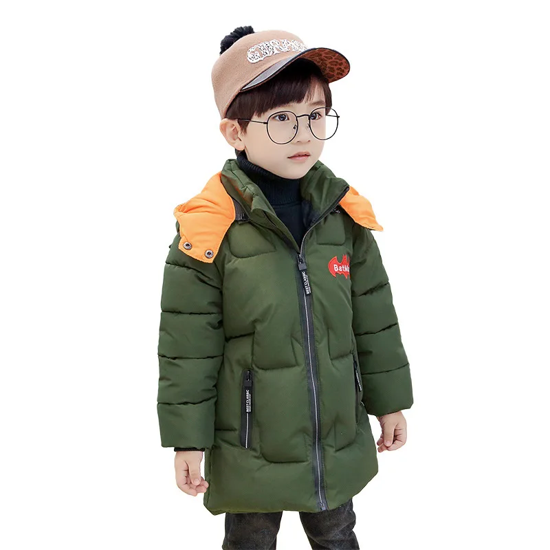 Army green Куртка для маленьких мальчиков, пальто Детская Зимняя Теплая стеганая верхняя одежда, плащ в стиле Бэтмена с капюшоном для мальчиков, модные парки детская стеганая куртка - Цвет: Army green