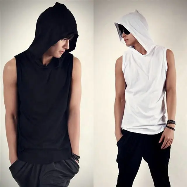 

Men's Vest Summer 2023 New Loose Hooded Bottoming Shirt Korean Style Sports Waistcoat Sleeveless T-shirt Black men tank tops