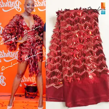 

Red Big Sequins African French Net Lace Farbic 3D Sequined Mesh Tulle Laces Material Nigeria Embroidery Guipure Net Wedding Lace