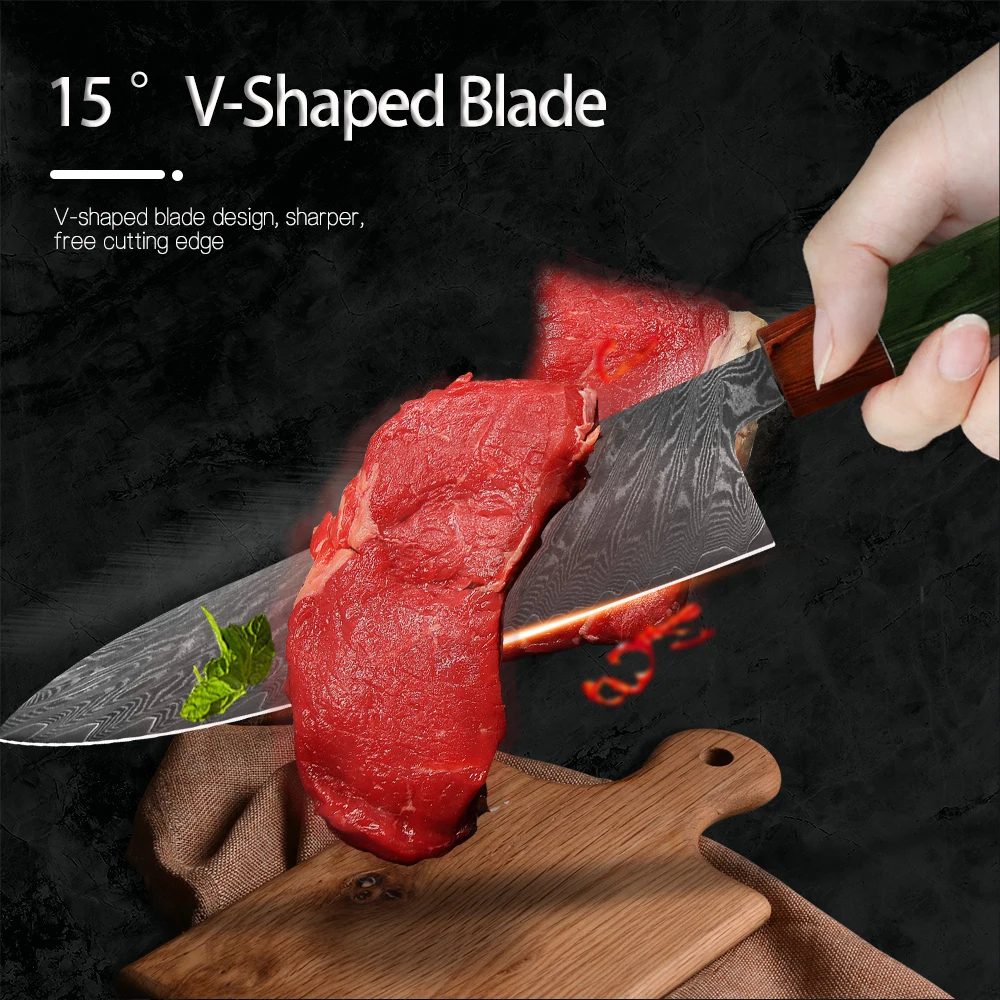 大马士革八角彩木柄方头8寸千羽纹厨师刀详情页_04