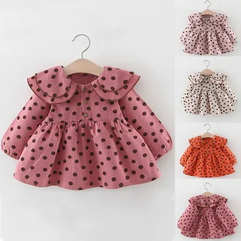 

Infant Baby Girls Long Sleeve Ruffles Dot Print Dresses Clothes Dress
