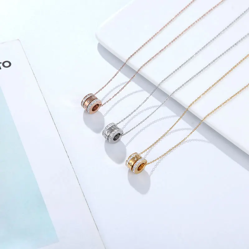 Designer Three Zircon Circle Pendant Necklaces For Women High Quality Stainless Steel Love Necklace Gift 2