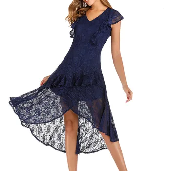 

Elegant V -neck Solid Slim Edge Vintage Short Mouw Party Long skirt Women Sexy Party Night Dress Vestidos The Fiesta 2019 z0819