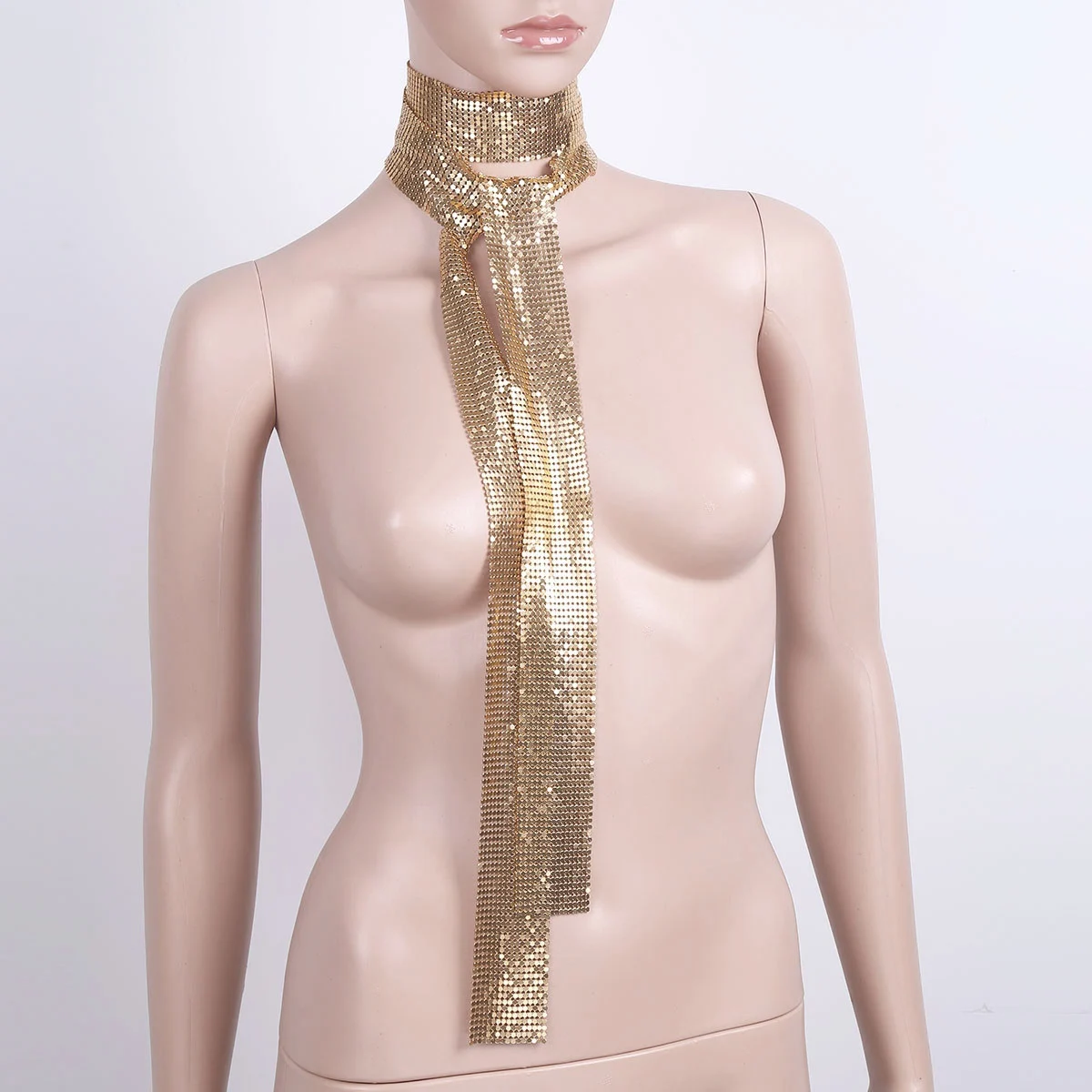 Gold Женские шарфы, галстук, блестящие длинные шарфы, галстуки, блестящие металлические блестки, длинный тонкий шарф, галстук, танцевальные костюмы для вечеринок - Цвет: Gold