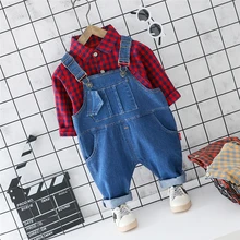 HYLKIDHUOSE/ г.; одежда для малышей; комплекты одежды для маленьких девочек и мальчиков; рубашка в клетку с отворотом; джинсы на подтяжках; Детский костюм