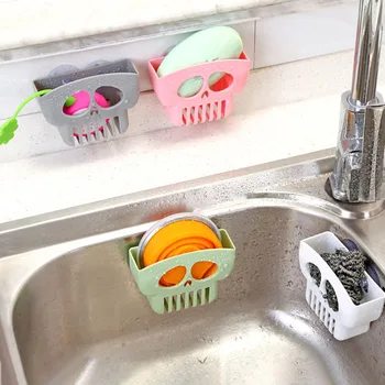 

4 Color Skull Shape Sponge Drain Rack Plastic Dishwashing Sponge Storage Box Kitchen Accessories 1Pcs Storage Rack Basket Holder