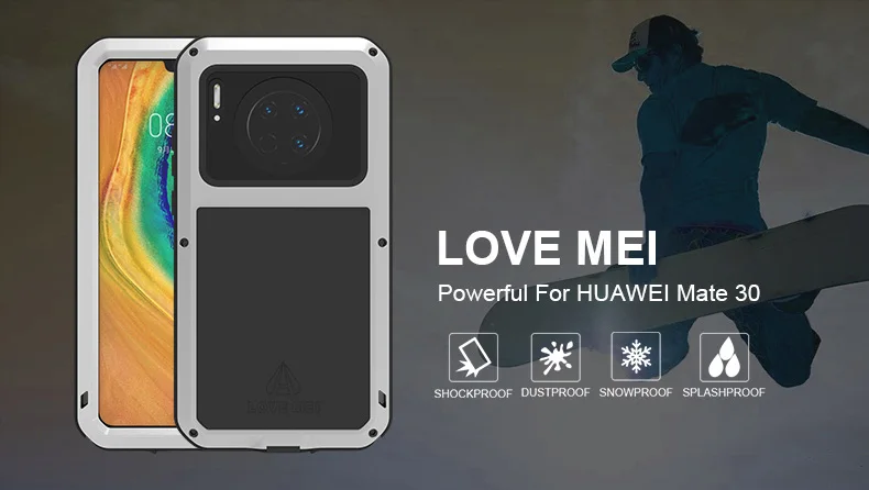 LOVE MEI Водонепроницаемый металлический чехол для телефона для huawei mate 30 мощный противоударный чехол Huawey mate 30 5G алюминиевый чехол+ закаленное стекло