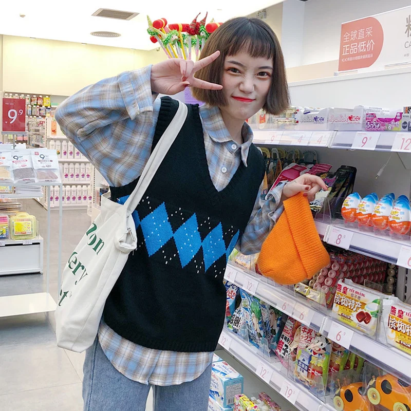 Жилеты женские с v-образным вырезом в полоску Kawaii Harajuku корейский стиль трикотажные студенческие простые универсальные повседневные женские пуловеры шикарные Горячие - Цвет: 18