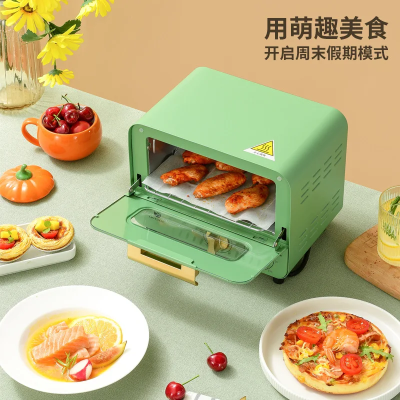 Green 220V 8L 600w Baking electric toaster oven 60min timing 2heating tube Stainless steel Thermostat 262x240x207mm