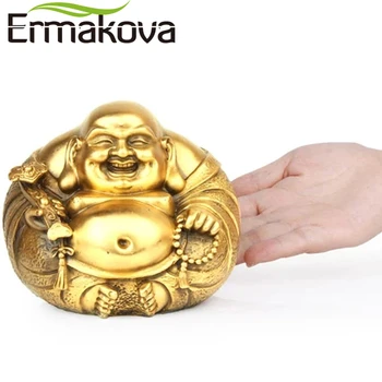 

ERMAKOVA 5.5cm or 7cm Brass Happy Buddha Figurine Laughing Maitreya Statue Smiling Buddha Fengshui Home Car Office Decoration