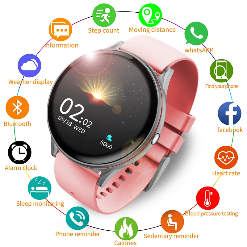 

LIGE New Full Touch Screen Smart Watch ladies Multi-function Sports heart rate Blood Pressure IP67 Waterproof Smartwatch + Box