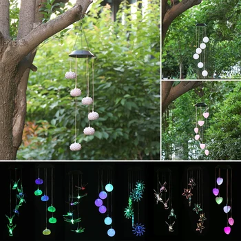

Solar Powered LED Wind Chime Transparent Hummingbird Wind Chime Color-Changing Waterproof for Party Patio Yard Garden Decor