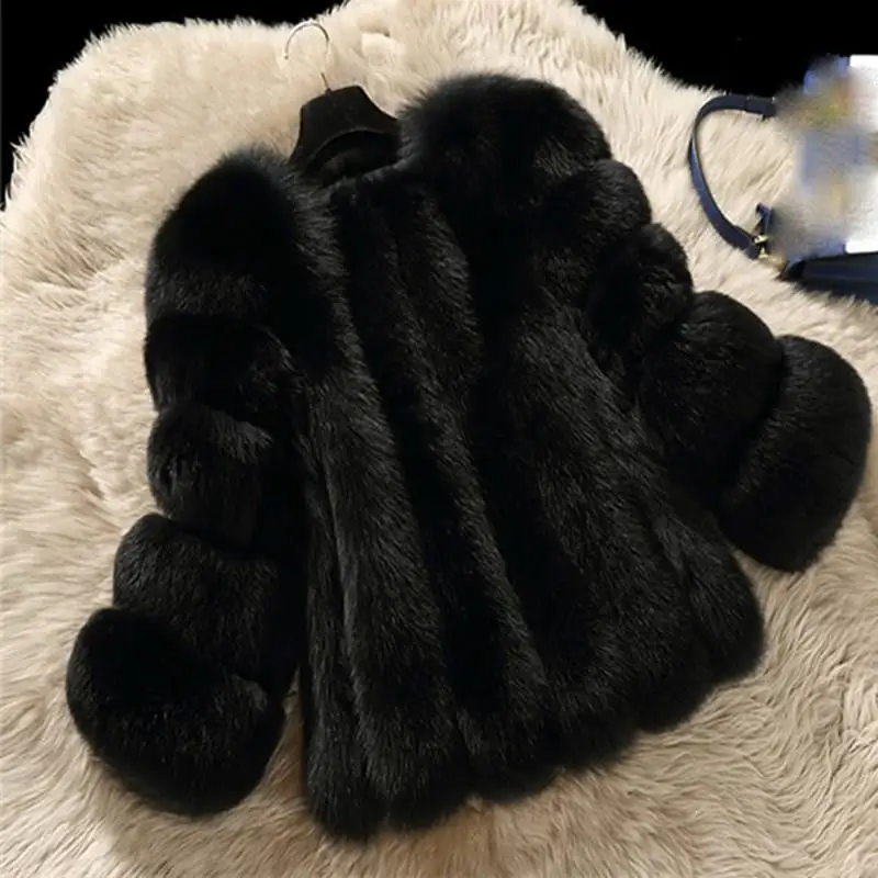 4Xl размера плюс, женские зимние пальто из искусственного меха, повседневные, вечерние, элегантные, с круглым вырезом, одноцветные пальто, женские меховые короткие куртки с длинным рукавом