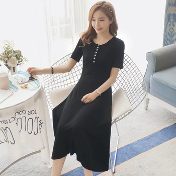 

168# Summer Thin Black Cotton Sheath Matenrity Dress Bodycon Clothes for Pregnant Women Sexy Pregnancy Casual Button for Nursing
