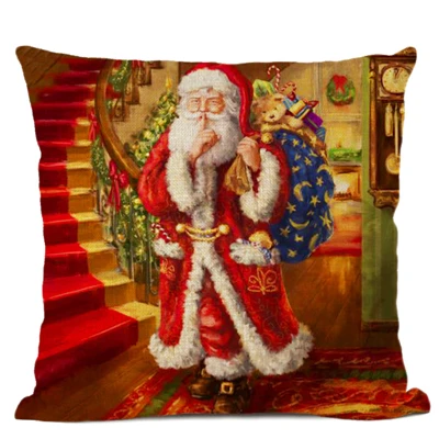 Christmas Pattern Cushion Set Santa's Linen Pillowcase Cover Car Home Sofa Bedroom Chair Decoration Hug Pillowcase 40*40CM