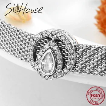 

925 Sterling Silver Water drop Shape CZ Elegant CZ round Bead clips Fit Reflections Bracelet Original Clip Charm Women Jewelry