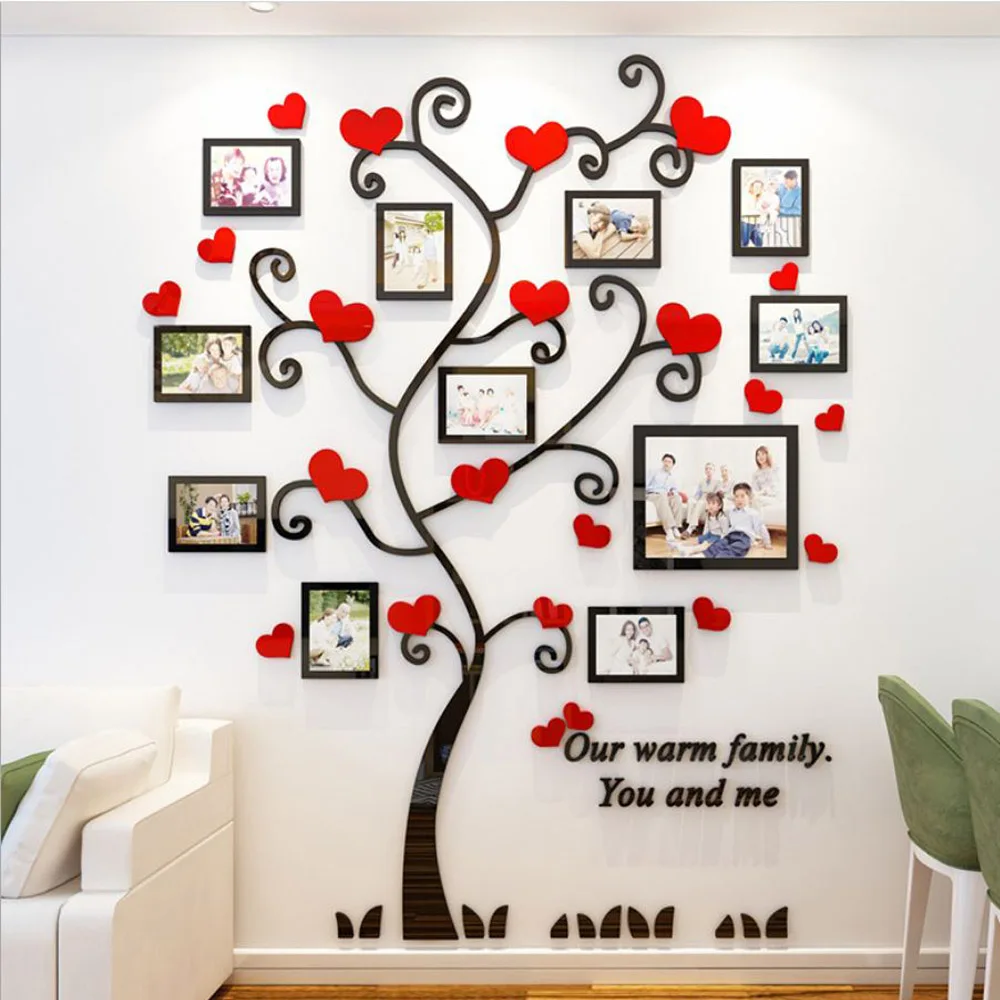 DIY Family Tree Heart Acrylic Wall Sticker w/ Photo Frame Modern Creative  Personalized Home Decor Living Room Bedroom Art Poster