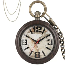 Креативные винтажные деревянные карманные часы с кварцевым механизмом, роскошные деревянные подвесные карманные часы с Бронзовые Цепочки, новинка