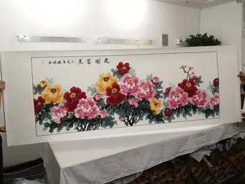 

220cm large HOME Company hall Lobby Vestibule WALL TOP Decorative art Rich Peony Flowers FENG SHUI 100% Hand Painted painting