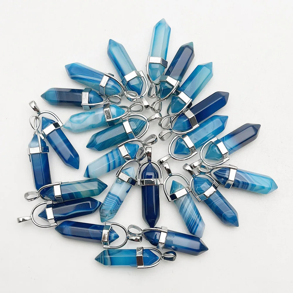

fashion natural stone Rose blue purple Stripe agates Pendant necklace for making Jewelry Pendulum accessories 24pc Good quality