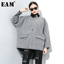 [EAM] свободное приталенное пальто на пуговицах сзади с разрезом большого размера, парка, новинка, длинный рукав, женская мода, Осень-зима, 19A-a258