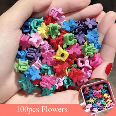 100pcs Flower 10-100 шт./кор., новинка, заколка для волос с цветком, мультяшный горошек, заколки, корона, звезда, маленькие шпильки для волос, аксессуары для волос для девочек - Цвет: 100pcs Flower