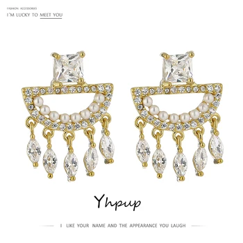

Yhpup Delicate Cubic Zirconia Geometric Dangle Earrings Luxury Jewelry серьги 2020 новинка for Women Wedding Party Bling Earings