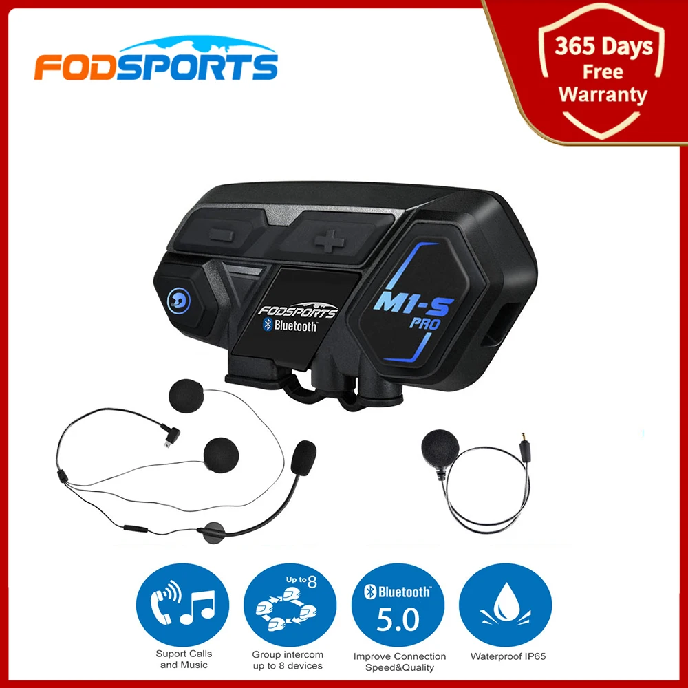 Fodsports M1 s Pro Intercom Motorhelm Bluetooth Headset Intercomunicador Moto 8 Rijders Groep Praten Stem Assistent 1200M