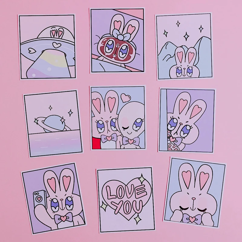 9 Pcs/pack Cute Pink Rabbit Gradient Sticker Mobile Phone Album Diary Handbook Cartoon Decoration Fun Sticker Scrapbooking