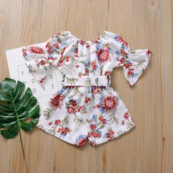 

2020 Baby Summer Clothing Toddler Baby Girl Romper Clothes Sunflower Off Shoulder Romper Jumpsuit Ruffled Outfit Girls Jumpsuit