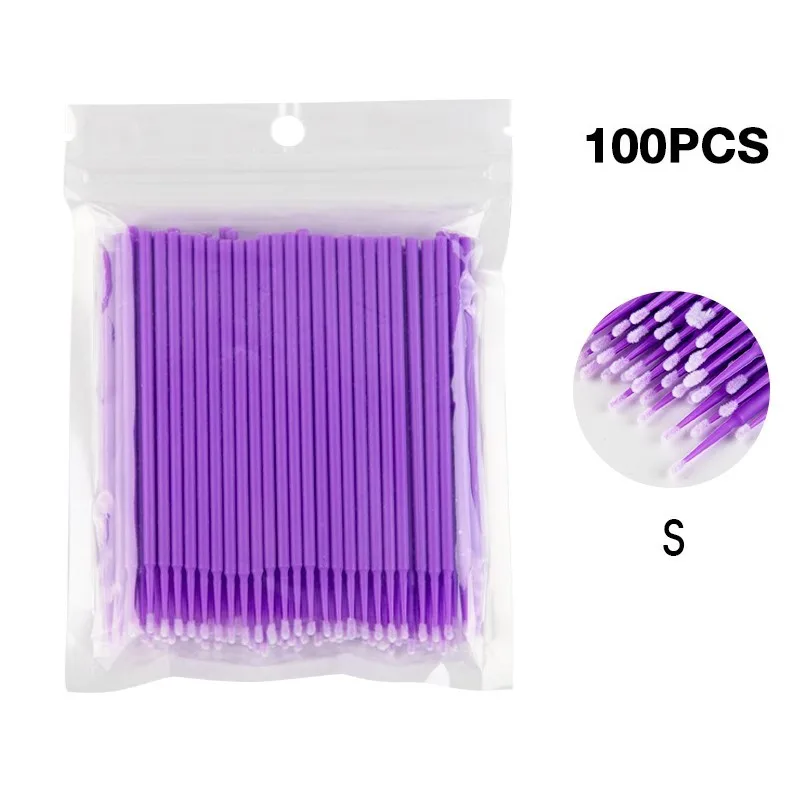 Dark Purple-Pack 100 шт./лот, одноразовая щетка для ресниц, тампон, микрощетки, инструменты для наращивания ресниц, индивидуальные инструменты для удаления ресниц, Аппликаторы - Цвет: Dark Purple-Pack