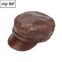 Осень зима мужской из натуральной кожи армейские кепки Мужские Теплые Натуральная овечья кожа шапки для студентов из натуральной кожи бейсбольные пары кепки