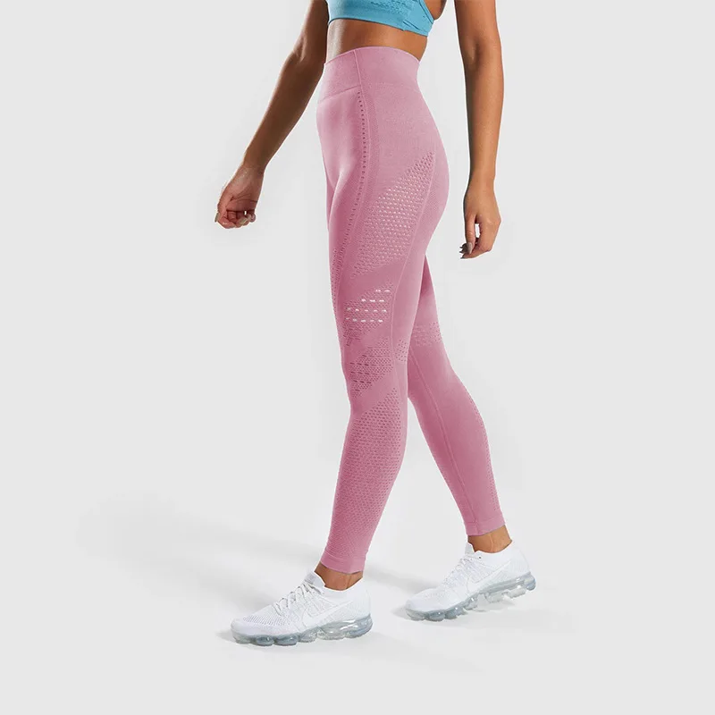 

Seamless Pu Up Fitness Women Leggings Hollow Out Breathable Pants Sportswear Slim Trousers