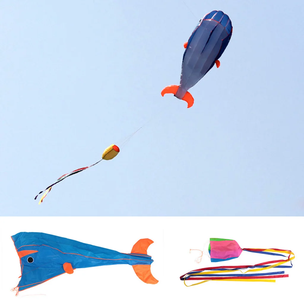 Huge Blue Dolphin Frameless Kite for Beach Park Garden Playground Outdoor Fun