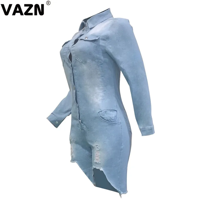 VAZN BN-013 осенний популярный сексуальный глубокий комбинезон с треугольным вырезом женский длинный рукав однотонный Комбинезоны женские обтягивающие джинсовые штаны комбинезоны