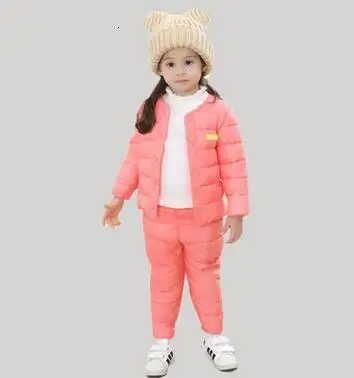 Pink Комплекты осенней одежды для детей куртка с хлопковой подкладкой+ штаны теплые костюмы Одежда для маленьких мальчиков и девочек, костюмы Одежда для детей - Цвет: Pink