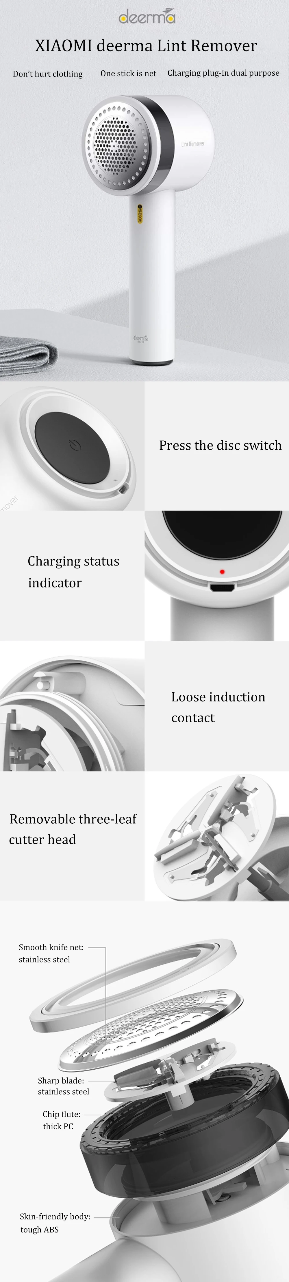 Xiaomi Deerma переносное средство для удаления ворса аппарат для удаления катышков удаления свитера 7000r/мин триммер с двигателем скрытый липкий