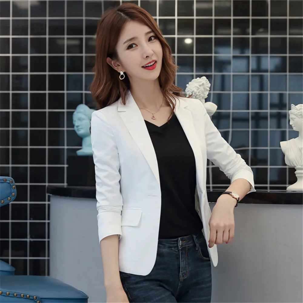 

2020 Spring New Women Fashion Solid Jacket Long Sleeve Notched Single Button Pockets Slim Female Coat Office Ladies Tops D452