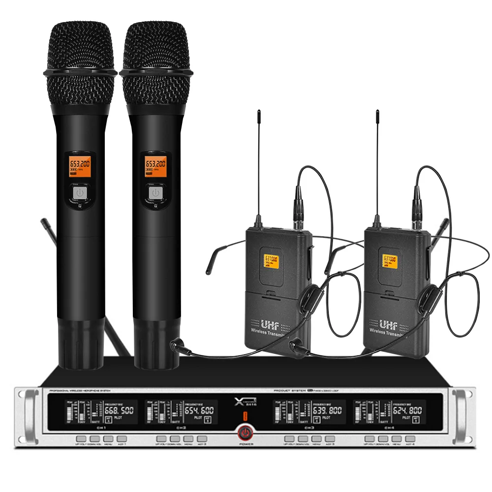 Профессиональный UHF беспроводной микрофон 2 наушника ручных микрофона для