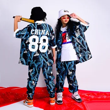 

120-170cm Children'S Jazz Dance Costumes Street Hip Hop Clothing Summer Loose Performance Costumes Boys And Girls Tide DL4377
