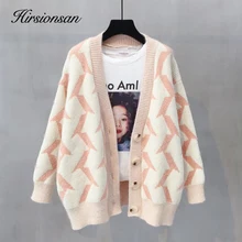 Hirsionsan женский свитер, Ретро стиль, сексуальный кардиган, новинка, Осень-зима, вязанный, свободный, v-образный вырез, корейский, теплый, женский, Повседневный, Панк джемпер