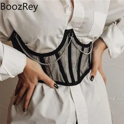BoozRey Women Mesh Stitching Chain Support Chest and Waist Trend Bandage Girdle 2021short Wrap Tank Top Sexy Belt for Women
